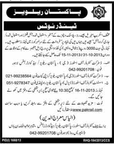 Pakistan Railways Lahore Tender Notice
